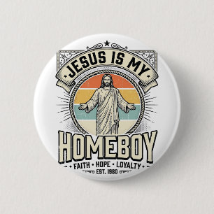 Badge Rond 5 Cm Jésus est mon pote Vintage T-shirt religieux