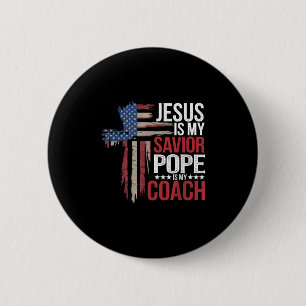 Badge Rond 5 Cm Jésus Est Mon Sauveur Pape Est Mon Entraîneur Cita