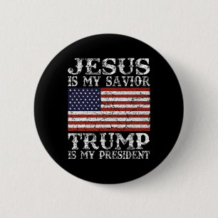 Badge Rond 5 Cm Jésus est mon sauveur Trump est mon président 