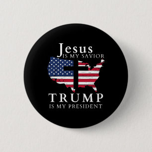 Badge Rond 5 Cm Jésus est mon sauveur Trump est mon président