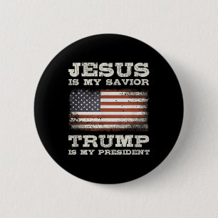 Badge Rond 5 Cm Jésus Est Mon Sauveur, Trump Est Mon Président