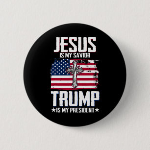 Badge Rond 5 Cm Jésus est mon sauveur Trump est mon président 2 