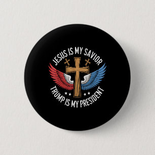 Badge Rond 5 Cm Jésus Est Mon Sauveur Trump Est Mon Président 2024