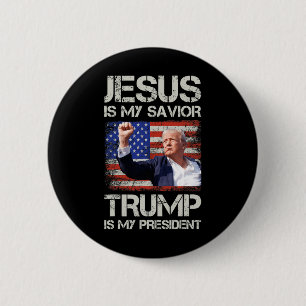 Badge Rond 5 Cm Jésus Est Mon Sauveur Trump Est Mon Président Amér