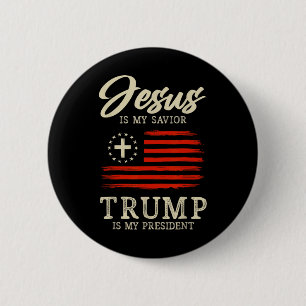 Badge Rond 5 Cm Jésus est mon sauveur Trump est mon président Drap