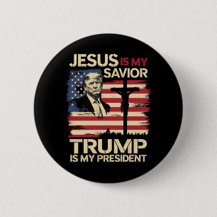 Badge Rond 5 Cm Jésus Est Mon Sauveur Trump Est Mon Président Drap