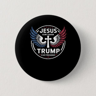 Badge Rond 5 Cm Jésus Est Mon Sauveur Trump Est Mon Président - Pa