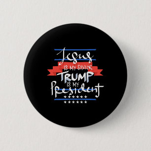 Badge Rond 5 Cm Jésus est mon sauveur Trump est mon président patr
