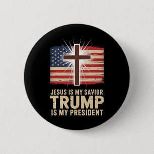 Badge Rond 5 Cm Jésus est mon sauveur Trump est mon président poli