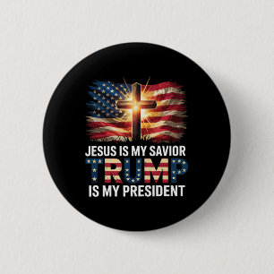 Badge Rond 5 Cm Jésus est mon sauveur Trump est mon président pro-
