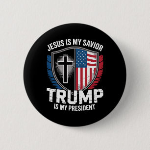 Badge Rond 5 Cm Jésus est mon sauveur Trump est mon président Pro-