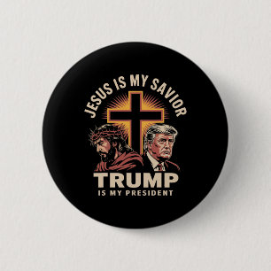 Badge Rond 5 Cm Jésus est mon sauveur Trump est mon président Reli
