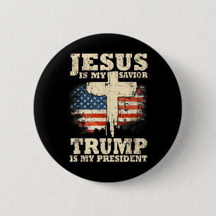 Badge Rond 5 Cm Jésus Est Mon Sauveur Trump Est Mon Président Trum