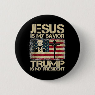 Badge Rond 5 Cm Jésus est mon sauveur Trump mon président chrétien