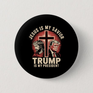Badge Rond 5 Cm Jésus est mon Sauveur Trump mon Président Conserva