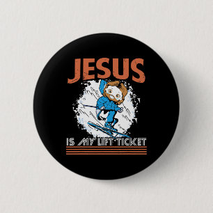 Badge Rond 5 Cm Jésus est mon ticket de remontée mécanique Sports