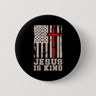Badge Rond 5 Cm Jésus Est Roi Christ Seigneur Patriotique Chrétien