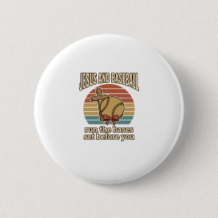 Badge Rond 5 Cm Jésus et Baseball Vintage Chemise Chrétienne