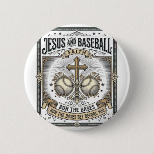 Badge Rond 5 Cm Jésus et baseball vintage chrétien