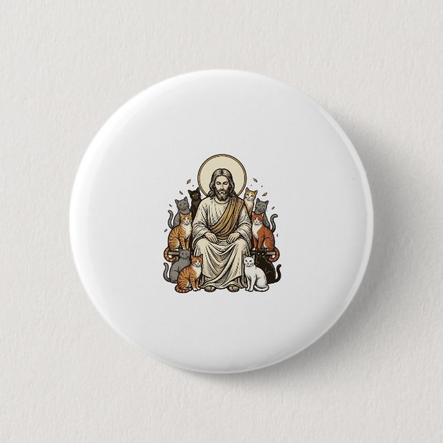 Badge Rond 5 Cm Jésus et Chats Vintage (Devant)