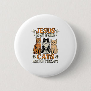 Badge Rond 5 Cm Jésus et les chats sont ma thérapie T-shirt vintag