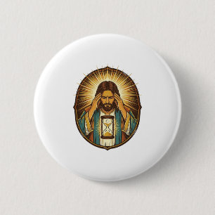 Badge Rond 5 Cm Jésus impatient Chargement Sablier Internet Lent T