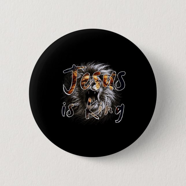 Badge Rond 5 Cm Jesus Is King, The Lion Of Judah Striking Christia (Devant)