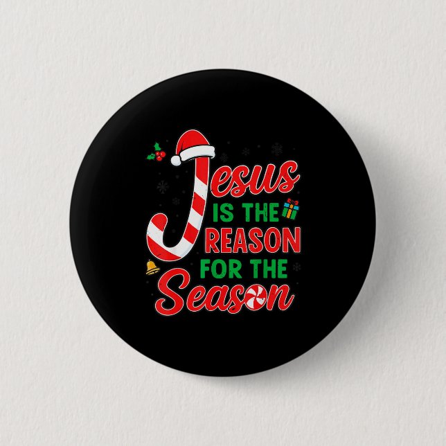 Badge Rond 5 Cm Jesus Is Reason For Season Christian Christmas Pjs (Devant)