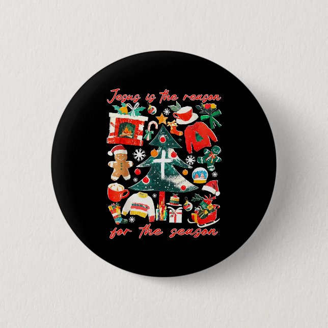 Badge Rond 5 Cm Jesus Is The Reason For The Season Christian Faith (Devant)
