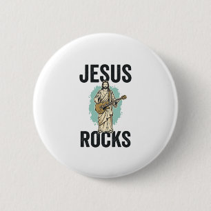 Badge Rond 5 Cm Jésus joue de la guitare gravure chrétienne vintag