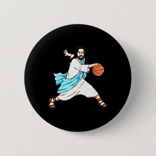 Badge Rond 5 Cm Jésus Jouer Basket Fun Noël