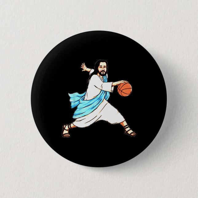 Badge Rond 5 Cm Jésus Jouer Basket Fun Noël (Devant)