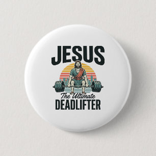 Badge Rond 5 Cm Jésus l'haltérophile ultime vintage