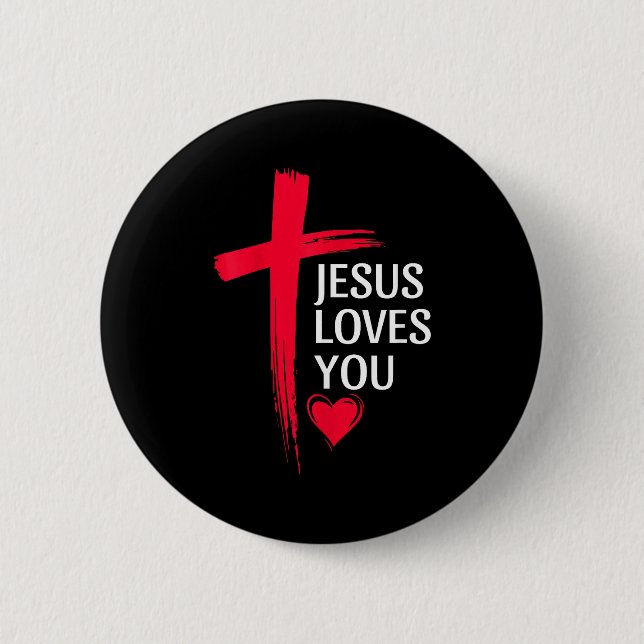 Badge Rond 5 Cm Jesus Loves You Christian Love Cross Heart Design  (Devant)
