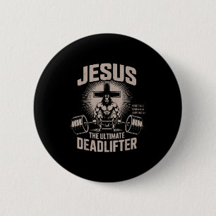 Badge Rond 5 Cm Jésus l'Ultime Deadlifter Muscle Kid Drôle Chr