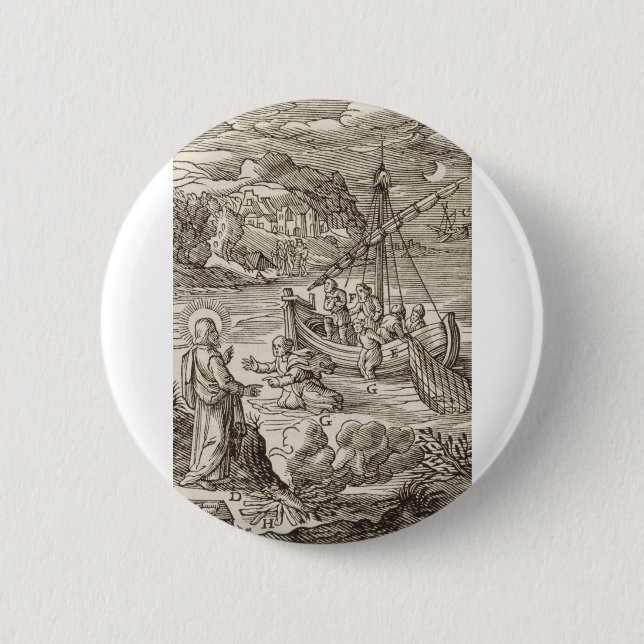 Badge Rond 5 Cm Jésus marchant sur l'eau (Devant)