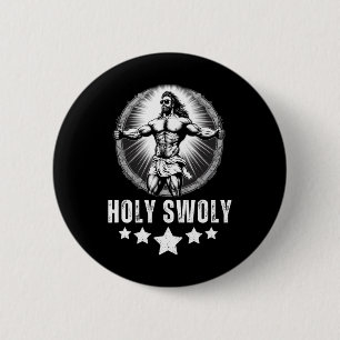 Badge Rond 5 Cm Jésus musculation Fitness Saint Swoly Drôle Gym 1