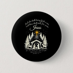 Badge Rond 5 Cm Jésus Noël chrétien Xmas Arbre Pyjama de Famille