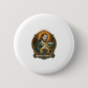 Badge Rond 5 Cm Jésus Puce Cassée Coincée Dans Un Bol De Trempette