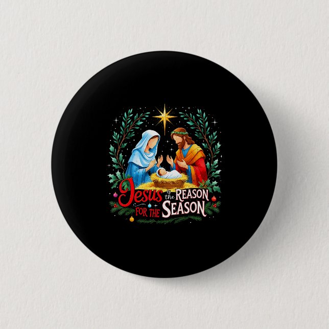 Badge Rond 5 Cm Jesus Reason For The Season Nativity Christmas Des (Devant)