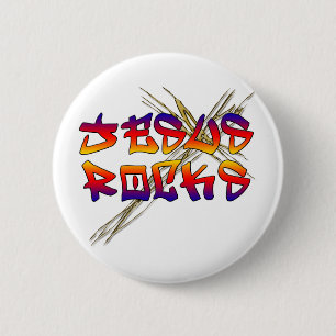 Badge Rond 5 Cm Jesus Rocks Christian