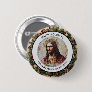 Badge Rond 5 Cm Jésus rustique vintage est la raison de la saison
