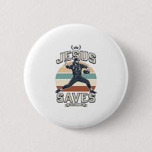 Badge Rond 5 Cm Jésus Sauve Baseball Vintage Chrétien Vecteur Desi