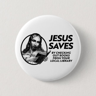 Badge Rond 5 Cm Jésus sauve en lisant les livres de bibliothèque