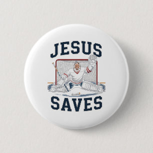 Badge Rond 5 Cm Jésus Sauve Équipe De Joueur De Hockey Dieu Amateu