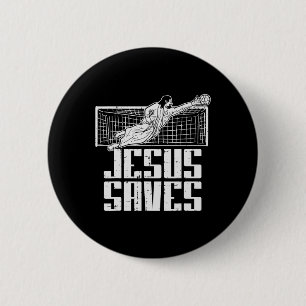 Badge Rond 5 Cm Jésus Sauve Foot Football Chrétien Gardien de But
