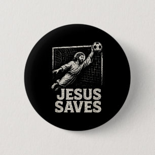 Badge Rond 5 Cm Jésus Sauve - Gardien de Football Inspiration Chré