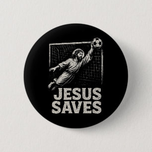 Badge Rond 5 Cm Jésus Sauve - Gardien de Football Inspiration Chré