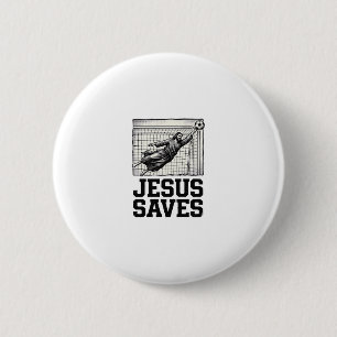 Badge Rond 5 Cm Jesus Sauve Gardien de Football T-Shirt Gravure Vi