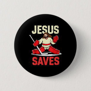 Badge Rond 5 Cm Jésus Sauve Gardien de Hockey sur Glace Joueur Chr